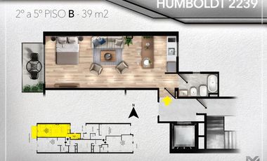 Departamento Monoambiente en venta en Palermo Hollywood