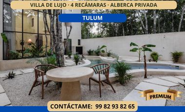 VILLA DE 4 HABITACIONES CON ALBERCA PRIVADA EN TULUM. GYM, FOGATERO. ENTREGA INMEDIATA.