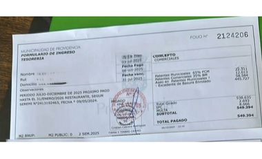 Patente de Restaurant diurno y Nocturno Clase C Providencia