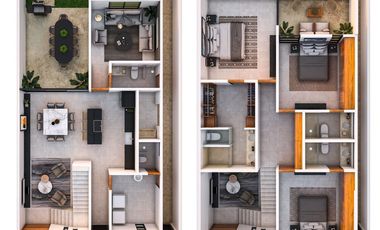 Casa con dos recamaras de dos plantas en Temozón Norte Merida Yucatan.