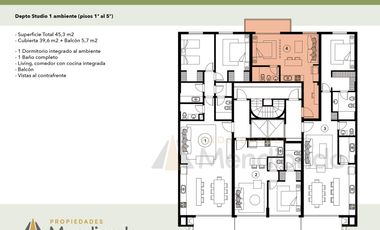 Depto tipo Studio de 45m2 - Monoambiente con Balcón Zona Güemes Aldrey