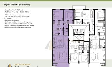 Depto 3 amb de 116m2 al frente con Balcón con parrilla - Zona Güemes Aldrey
