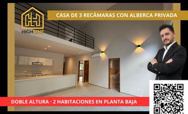 CASA DE 3 RECÁMARAS, TERRAZA, BALCÓN,ALBERCA PRIVADA. PLAYA DEL CARMEN. ENTREGA INMEDIATA.