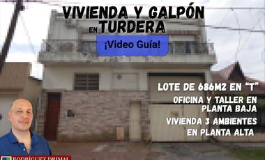 Departamento con 3 dormitorios en Turdera y un taller de trabajo, Lote en 