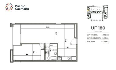 Departamento en Pozo 2 amb  UF 180 entrega Diciembre 2025 Pueblo Caamaño