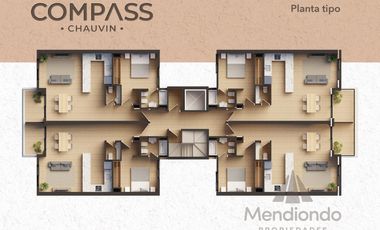 Depto 2 amb AL CONTRAFRENTE c/ balcón. Baño en suite toilette (Piso 5) - COMPASS Chauvin.