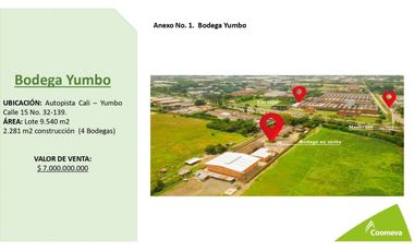 EN VENTA BODEGA EN YUMBO, AUTOPISTA CALI