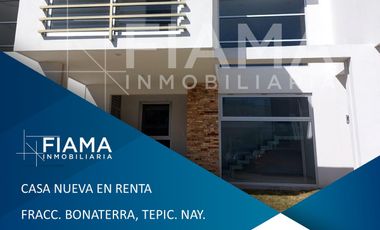CASA NUEVA EN RENTA, FRACC. BONATERRA, TEPIC, NAY. (F)
