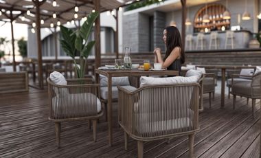 Departamento en venta tipo estudio amueblado en Mahahual, frente al mar | Alberca y bar