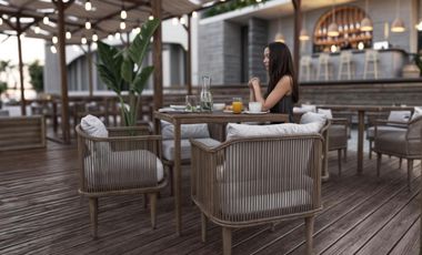 Departamento en venta tipo estudio amueblado en Mahahual, frente al mar | Alberca y bar