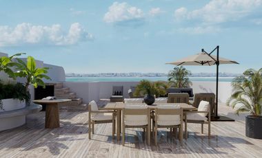 Departamento en venta tipo estudio amueblado en Mahahual, frente al mar | Alberca y bar