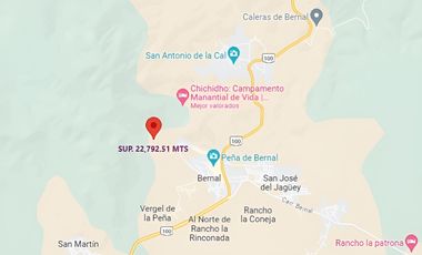 Terreno en Peña de Bernal, Querétaro. Sup. 22,792.51 m2