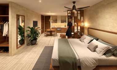 Estudio en venta frente al mar en Mahahual | Amueblado con jacuzzi, alberca y gym