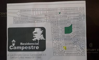 Terreno en venta en Resd. Campestre de 1,113 m2 en esquina Sm 309 mz 4 lt 14 Paseos del Sol C2887