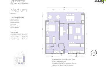 Departamento 3 ambientes Zug Caamaño
