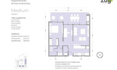 Departamento 3 ambientes Zug Caamaño