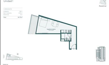 Departamento  - 1 ambiente - Caballito, Park Cid