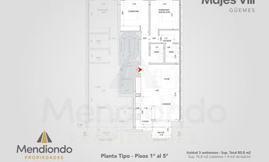 Semipiso 2 ambientes de 57m2 totales - Zona Güemes Aldrey.