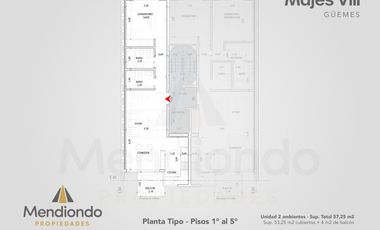 Semipiso 2 ambientes de 57m2 totales - Zona Güemes Aldrey.