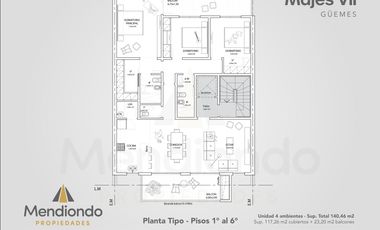 Piso 4 ambientes de 140m2 totales - Zona Güemes Aldrey