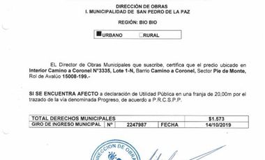 Sitio en Venta en camino a Coronel