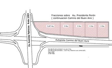Campo en Venta - Buen Ayre sobre  Autopista Pte. Perón y Av. Patricios- Total o Fracciones