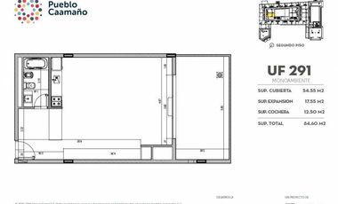Departamento 1 o 2 amb a estrenar en Pueblo Caamaño