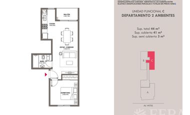 Venta departamento de 2 ambientes con balcón en Villa Domínico