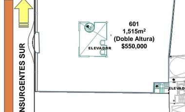 Se Renta Espacio en piso 6 de 1,515 mts  en Centro Comercial