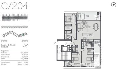 Departamento en venta de 4 ambientes con vista a la Laguna central