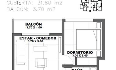 Departamento dos ambientes en alquiler