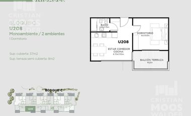 Departamento 2 ambientes en venta GREEN PALMERS