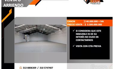 VENTA O ARRIENDO BODEGA 1.000 M2   PUENTE ARANDA - BOGOT