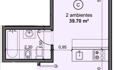 Departamento dos ambientes a la venta en Wilde Centro