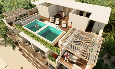 En venta estudio en Mahahual beach front con piscina infinita y pet-frendly