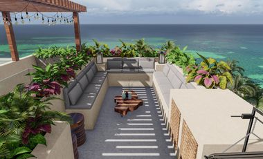 En venta estudio en Mahahual beach front con piscina infinita y pet-frendly