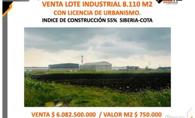 VENTA LOTE INDUSTRIAL 8.110 M2  CON LICENCIA DE URBANISMO. I.O. 55%