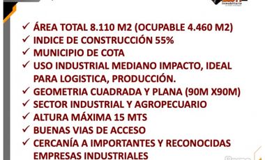 VENTA LOTE INDUSTRIAL 8.110 M2  CON LICENCIA DE URBANISMO. I.O. 55%