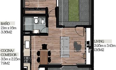 Departamento con cochera y patio