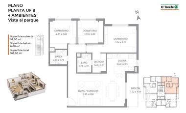 Departamento en venta en Quilmes. 4 ambientes con vista al Parque en Terrazas de Quilmes