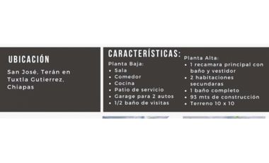 PREVENTA DE CASAS BIEN DISEÑADAS EN SAN JOSE TERAN,TUXTLA