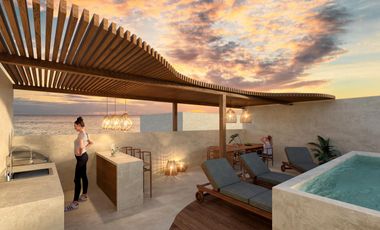 En venta departamento exclusivo tipo estudio en Mahahual beach front con piscina vista al mar