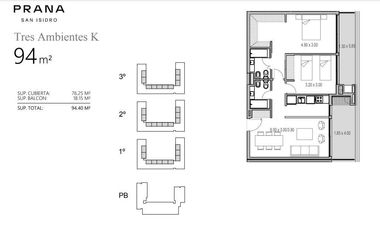 PRANA SAN ISIDRO - 3 amb a estrenar Piso 2 equipada con AACC y doble cochera.
