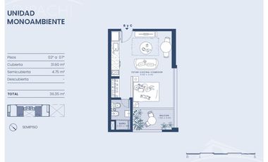 MONOAMBIENTE CON BALCÓN EN POZO