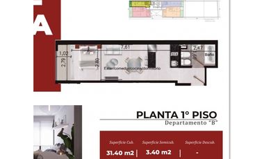 Monoambiente a estrenar con balcón en Parque chas - 38mt2 - Amenities