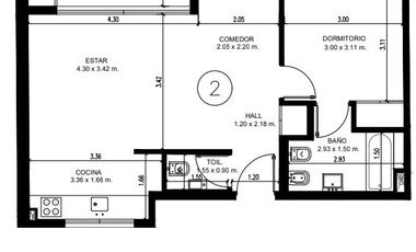 Departamento 2 ambientes en venta en San Isidro