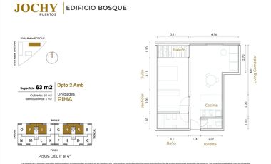 PUERTOS | JOCHY | Edificio Laguna - Departamento de 2 ambientes  en venta apto profesional