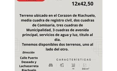 Vendo Terreno en Riachuelo Corrientes por Calle Puerto Deseado