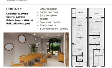 Departamento a estrenar 3 ambientes planta baja con patio