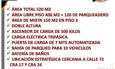 VENTA O ARRIENDO LOCAL 520 M2 BARRIOS UNIDOS  BOGOT